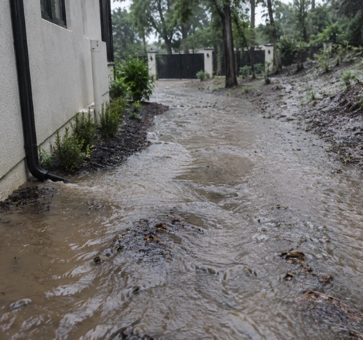 Rainwater drainage around a Hollywood Los Angeles property during winter