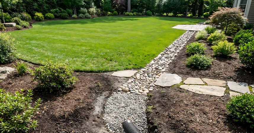 Residential yard drainage system for a Los Angeles property