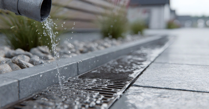 Trench drain installed across residential driveway in Los Angeles